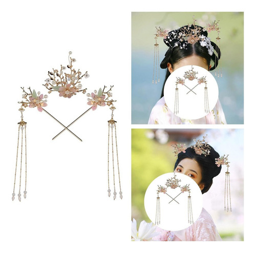 . Paquete De 3 Horquillas Chinas For Con Borlas Y Flores