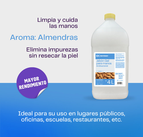 Gel Kleen Jabón Líquido Para Manos, Fragancia Almendras, Galón De 4 L, 1 Cuenta