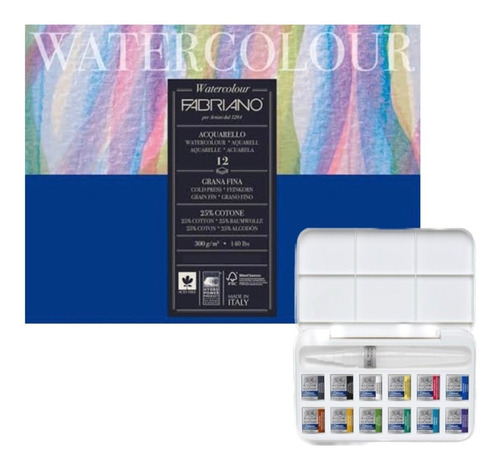 Imagen 1 de 4 de Block 300g + Set Acuarela Con Pincel Depósito De Agua Cotman