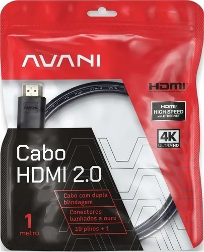 Cabo Hdmi 2.0 19 Pinos Ethernet 1 Metro 4k Ultra Hd 1m 1080p