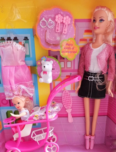 Imagen 3 de 3 de Muñeca Con Bebé Juguetes Niñas Incluye Accesorios