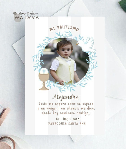 Imagen 2 de 10 de Estampitas Bautismo Tarjetas Estampas Con Foto Nenes X 3u