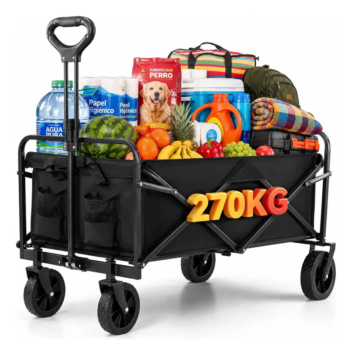Carrito Para Mandado 270 KG Plegable Con Ruedas Camping Color Negro