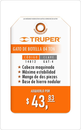 Imagen 3 de 3 de Gato Hidráulico De Botella De 04 Toneladas Truper 14812