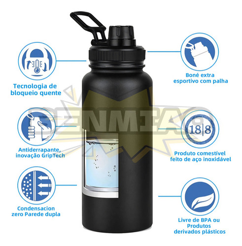 Garrafa Térmica De Água 1200ml 40oz Inox Squeeze Grande