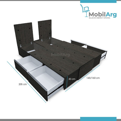 Imagen 4 de 9 de Cama Sommier 2 Plazas Box Con Cajones Corredera Telescopica Y Baulera 160x200 C/ Garantia Mobilarg