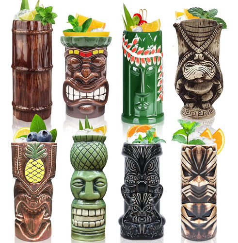 Tiki Mugs Juego De Cóctel De 8 - Vasos De Cerámica Hawaiian 