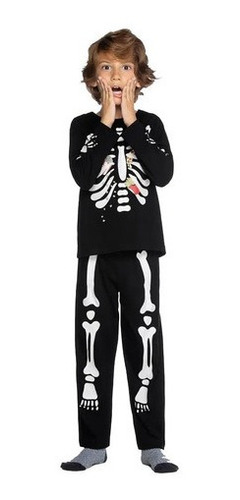 Pijama Infantil Macacão Kigurumi Fantasia Esqueleto Parmalat