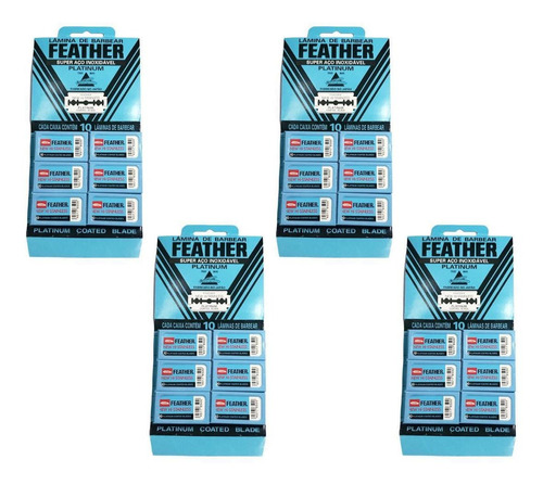 Kit 4 Cartelas Lâmina Para Barbear Feather Platinum 60un