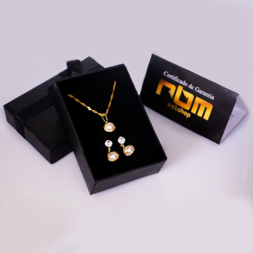 Kit Conjunto Semijoia Com Pérola Banhado A Ouro 18k