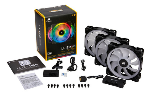 Kit De 3 Ventiladores Corsair Ll120 Rgb + Lighting Node Pro Rgb