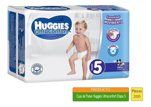 Caja De Pañal Huggies Ultraconfort Niño E5 5x40pza ( 200pza)