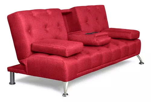 Futon Sofa Cama Lino Plegable Rojo