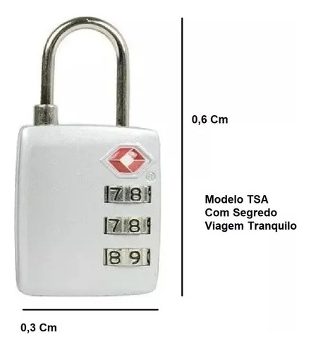 Cadeado Tsa 4 Segredos P/ Mala Bolsa Mochila Yin's Cor Prata
