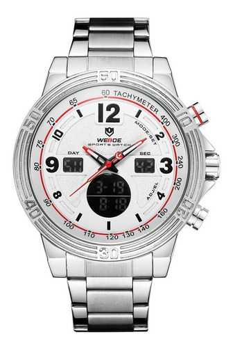 Reloj Weide Anadigi Wh6908 para hombre, plateado y blanco