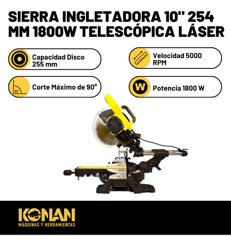 Sierra Ingletadora 255mm 1800w Telescópica Konan Taller