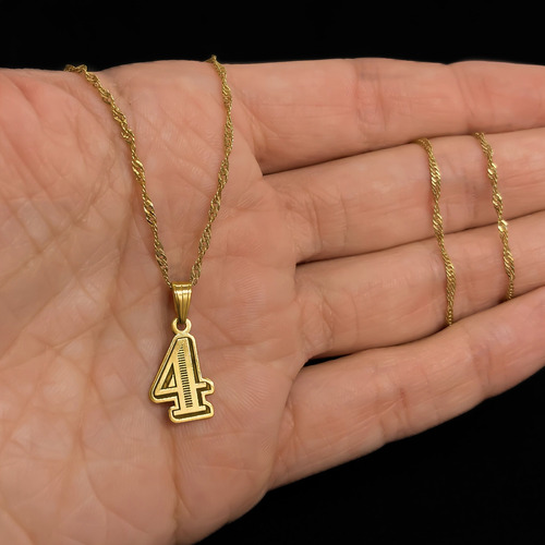 Cadena Y Dije Números Oro 18k 4 - Cuatro 45 Cm