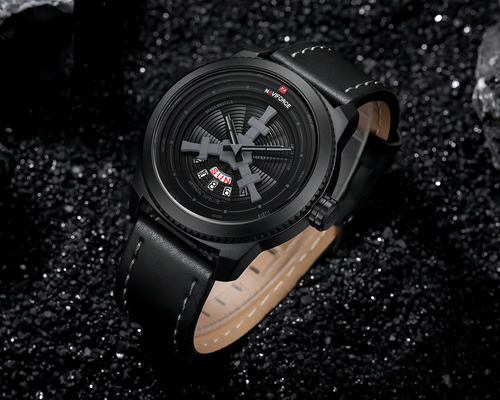 Relógio De Pulso Naviforce Esportivo 915/6 Com Corpo Selecionar, Para Masculino, Com Correia De Couro Sintético Cor Preto-cinza E Fivela Simples