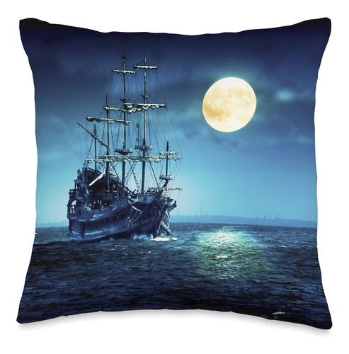 Antiguo Barco Pirata Full Moon Night Sailing Blue Sea O...