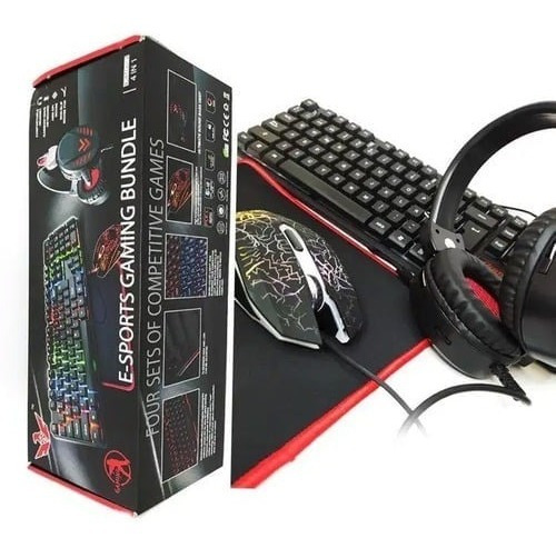 Combo Kit 4x1 Gamer Teclado Mouse Pad Audifonos Mouse 