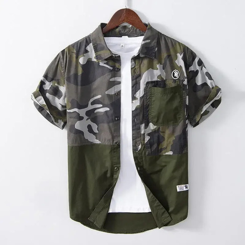 Camisa Casual De Manga Corta De Camuflaje Para Hombre