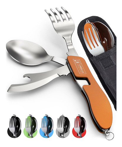 Utensilios De Camping Orblue Juego Cubiertos 4 En 1, Naranja