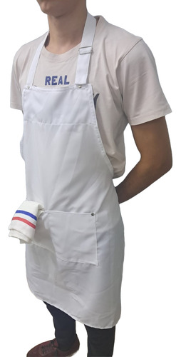 Delantal Con Bolsillo Regulador Y Remaches Ideal Cocina Blanco Liso