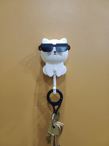 Porta Llaves Gato Cool Movimiento Lentes Deco Gatito Top Blanco