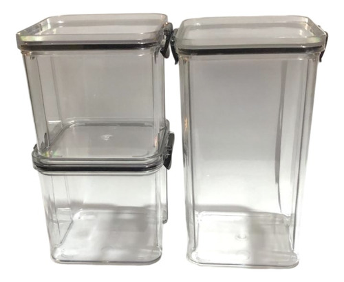 Recipiente Acrilico Para Alimentos 2 Pequeños 1 Grande Transparente