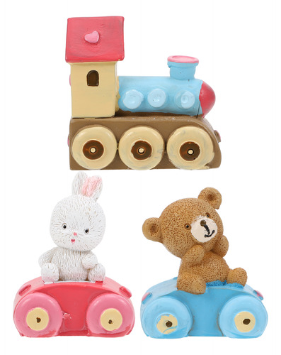 Preciosa Figura De Resina Con Forma De Tren De Oso Y Conejo