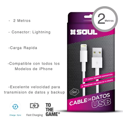 Cable Cargador Usb Compatible iPhone iPad 3 Metros Largo