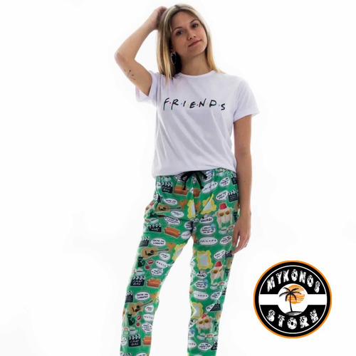 Imagen 1 de 3 de Pijama Largo Friends Remera Blanca - Store Mykonos