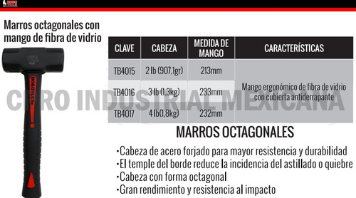 4 Marros Octagonal Con Mango De Fibra De Vidrio 4lb P
