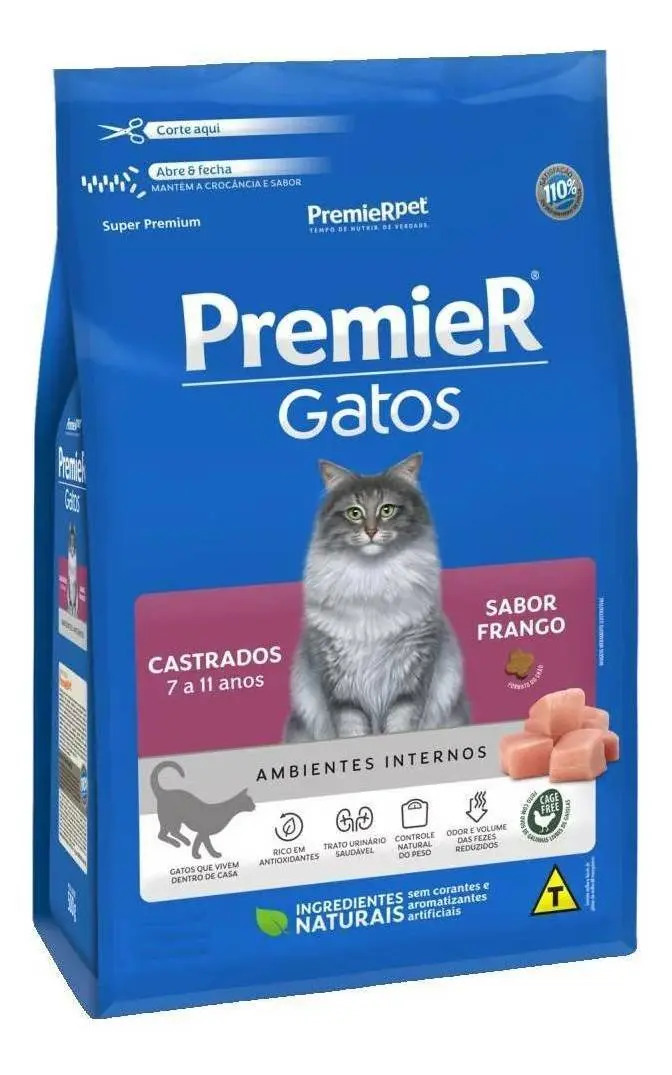 Ração Premier Gatos Castrados Sênior para Gatos de 7 a 12 Anos Sabor Frango de 1.5 kg