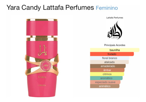 Perfume Yara Lattafa Candy Perfume Árabe Fragrância Doce Edp 100ml - Feminino