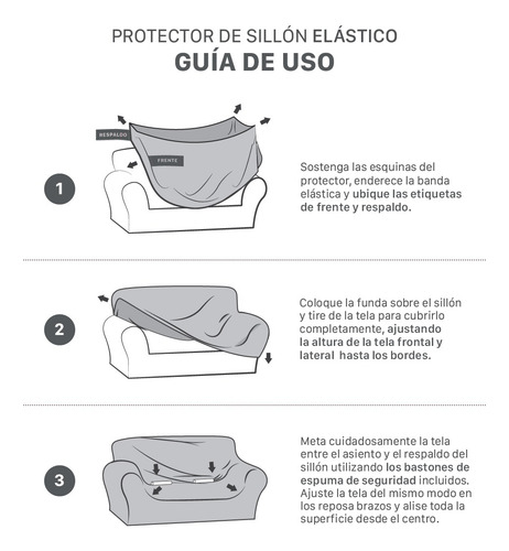 Protector Cubre Sala Elástico Ajustable 3 Piezas Real Textil Marfil Lisa
