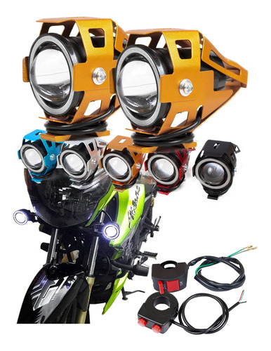 2 Faros Oro Lupa Led Cree Moto Ojo De Ángel Estrobo U7 125w