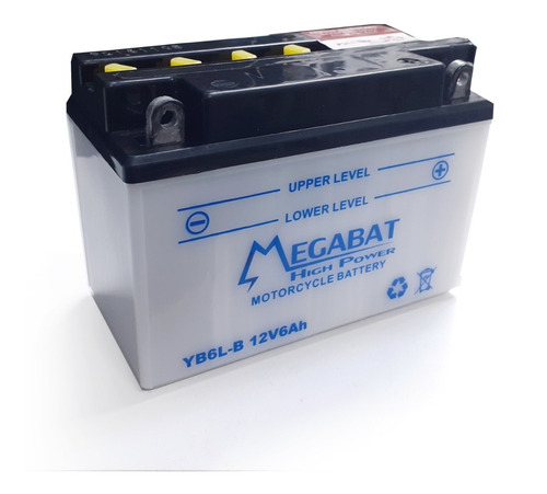 Imagen 2 de 5 de Batería Para Motocicletas Yb6l-b Marca Megabat 12v 6ah