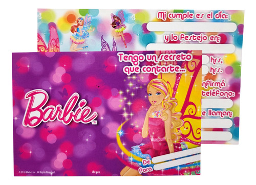 Pack X10 Invitaciones Barbie Hada Cumpleaños - Ciudad Cotill