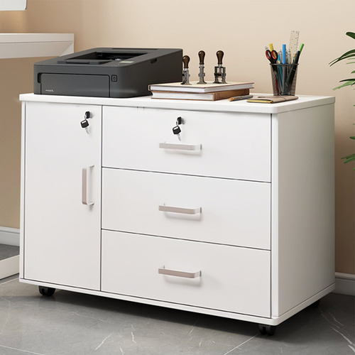 Archivero Madera 3 Cajones Para Oficina Con Llave 4 Ruedas Blanco