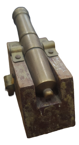 Antiguo Mini Cañón Naval Goliat Bronce Y Madera (Usado)