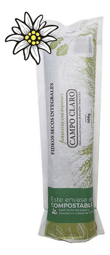 Fideos Integrales Fettuccine Con Espinaca Campo Claro 500 Gr