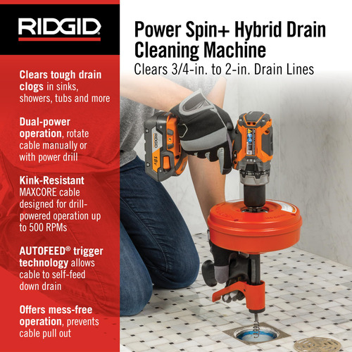 Máquina Limpiadora De Desagües Ridgid 57043 Power Spin+ De 6