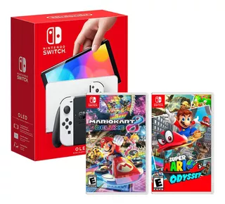 Nintendo Switch Oled Blanco + Mario Kart 8 + Mario Odyssey