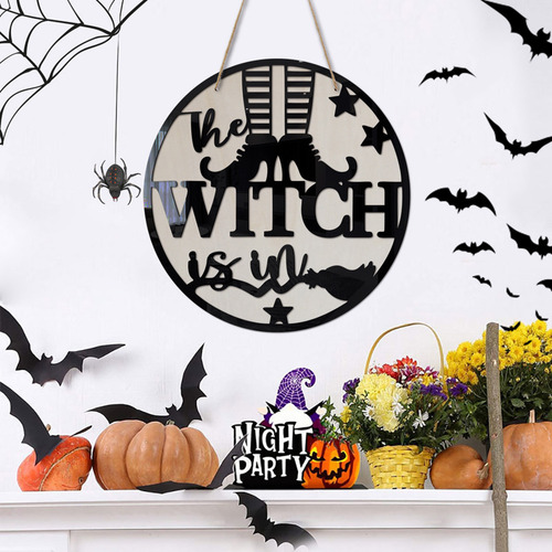 Halloween Door Sign Wooden Hanging Witch Pattern