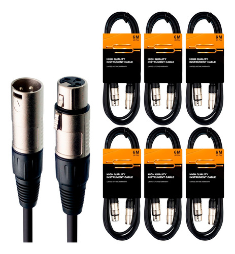 Pack X6 Cable Xlr (cannon) Microfono Profesional - 6 Metros