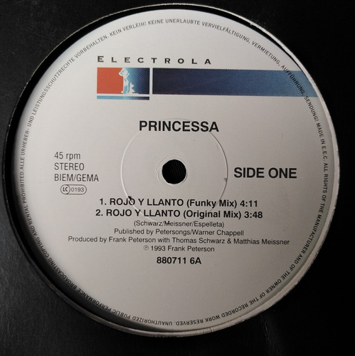 Princessa - Rojo Y Llanto (original Mix)( Basic Reggae Mix) (Usado)