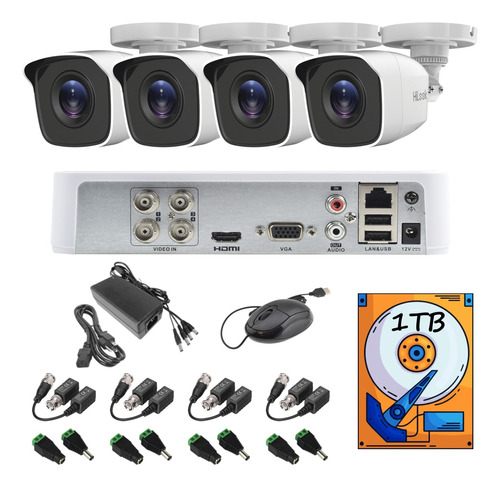 Kit  Video Vigilancia 4 Cámaras 1080p / 2mp Baluns Metal Hilook 1tb