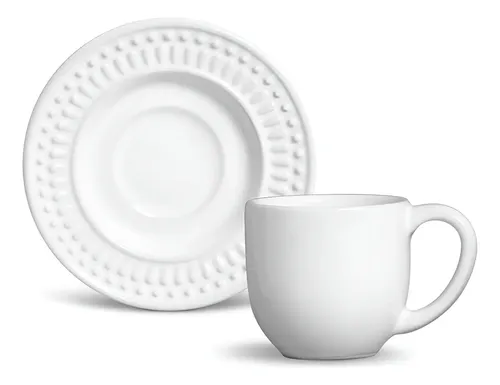 Jogo De Café Porto Brasil Cerâmica 12 Peças Branco 72ml Roma ​Branco