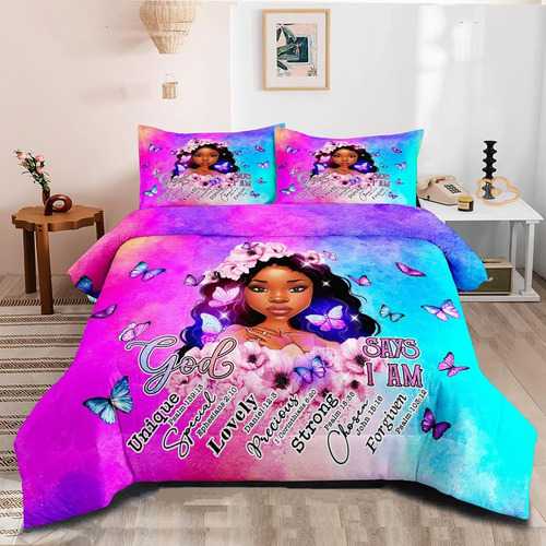 Edredón Mágico Para Niña, Juego Cama Matrimonial Afroamerica